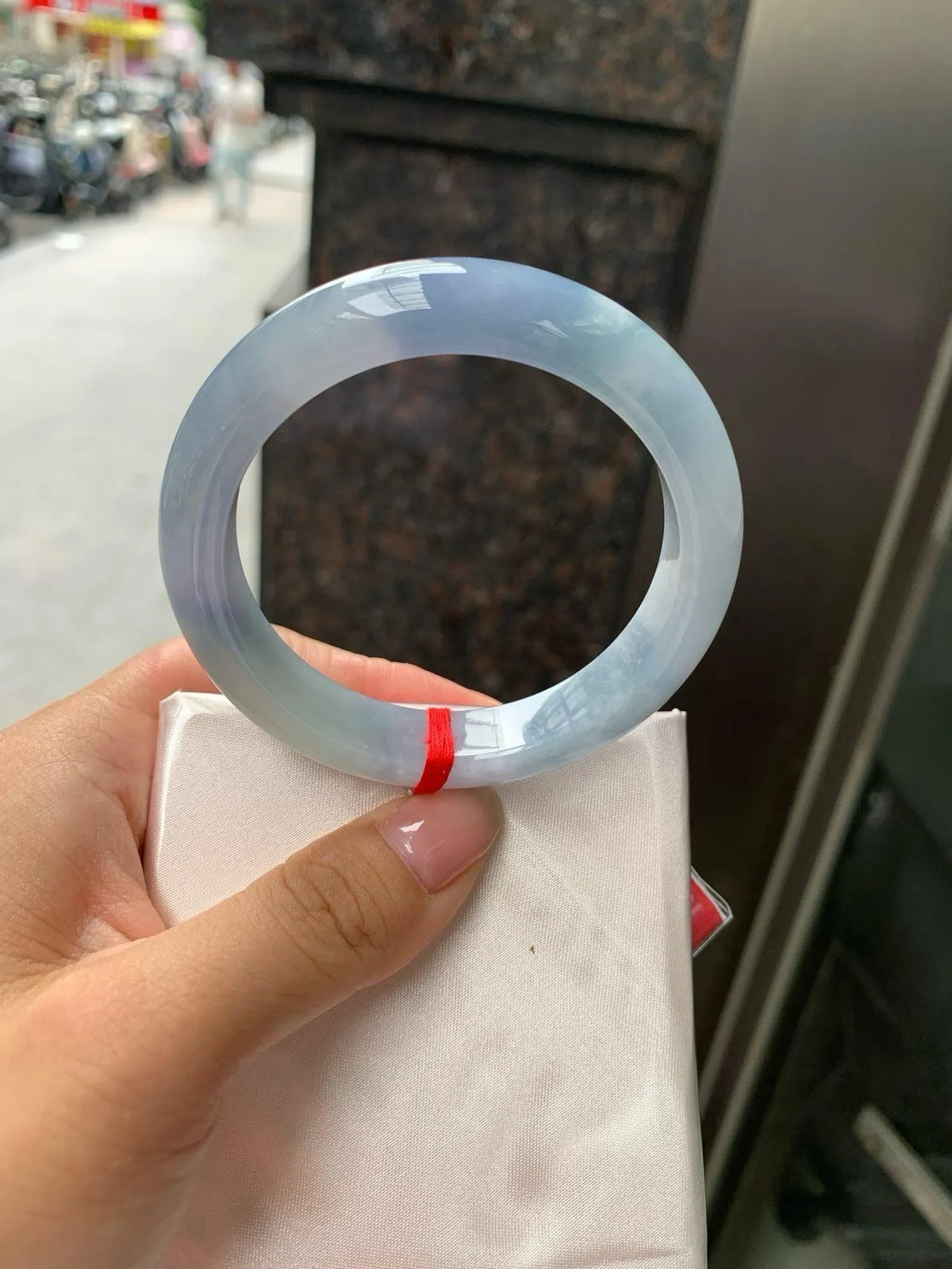 53.8mm Certified Genuine Untreated Burmese Myanmar Type A Grade A Jadeite Bangle – Monet Garden Blue Lavender Icy Round Jade